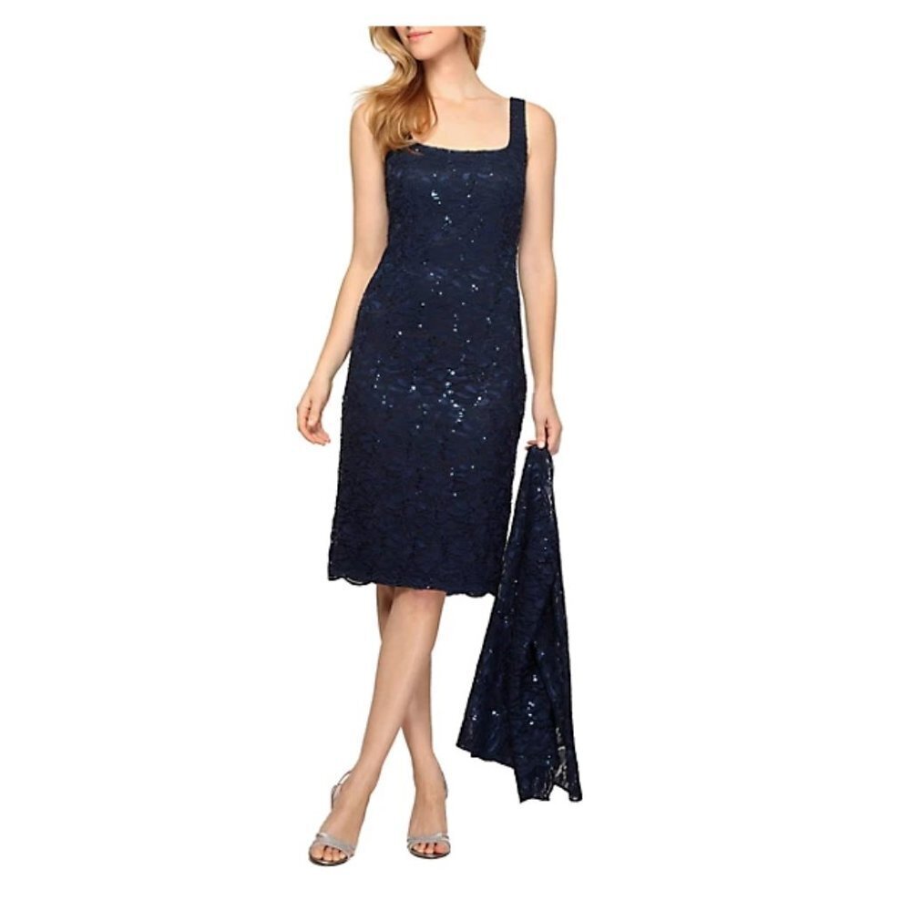 Alex Evenings Sequined Lace Mini Dress